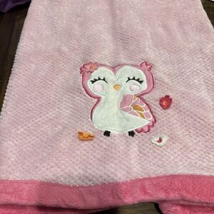 Carter's Pink Owl Baby Blanket Textured Plush 3D Flowers 28"x39"